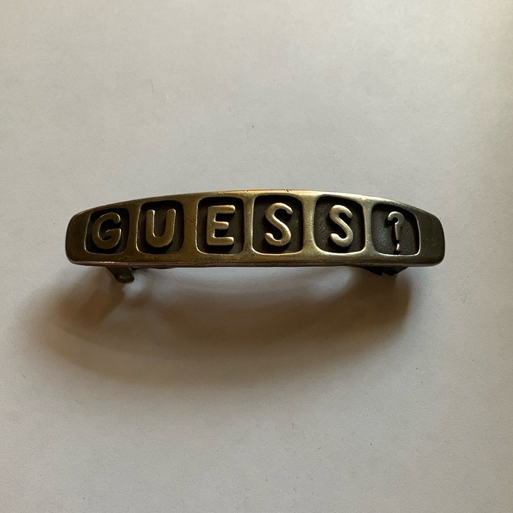Vintage Silver Plated Guess? Barrette Hair Clip - Made in France - Rare